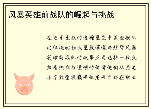 风暴英雄前战队的崛起与挑战